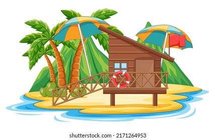 Wooden Cottage in the Beach Isolated on With Background