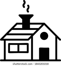 Wooden Cottage with Chimney Concept, Camping and Outdoor Living House on white background, Cape Cod style house Vector Glyph Icon Design, 