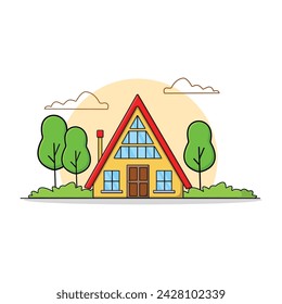 Wooden Cottage in Forest Vector Illustration