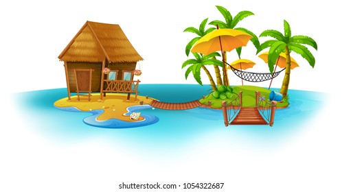 Wooden cottage on the island illustration