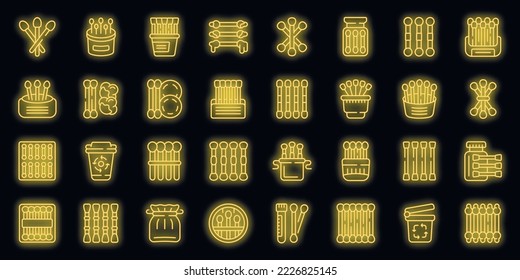 Wooden cotton swabs icons set outline vector. Ear bath. Swab cotton neon color on black