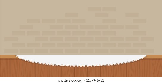 Wooden counter with a napkin against a brick wall background vector flat material design isolated on white