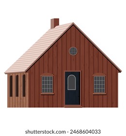 Wooden country house isolated on white background graphic illustration.