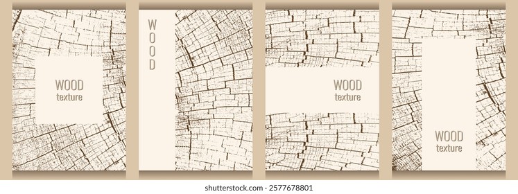 Wooden cover design set. Natural texture background with wood pattern. Template for menu cover, brochure, flyer. Place for text. Vector image.