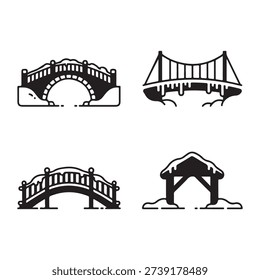 Wooden covered bridge silhouette vector illustration for rural landscape