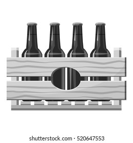 Wooden crate with beer bottles icon. Gray monochrome illustration of wooden crate with beer bottles vector icon for web