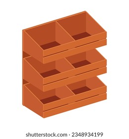 Caja y caja de madera para vector de almacenamiento. Dibujo de dibujos animados de recipientes, cajones o estuches para mercancías o paquetes aislados sobre fondo blanco. Cargo, concepto de servicio de entrega