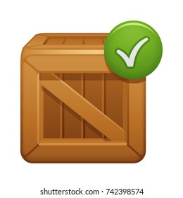 Wooden Crate & Check Button -  of the Realistic Icons Collection . A professional, realistic, pixel aligned icon.