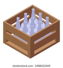 Wooden crate containing glass bottles for delivery, ensuring safe transportation and storage of beverages