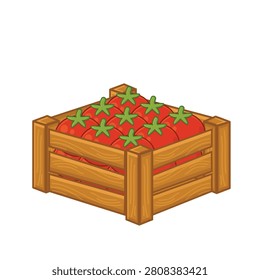 wooden crate full of red tomatoes vegetable illustration