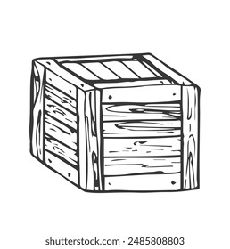 Wooden crate hand drawn line sketch. Storage box line symbol