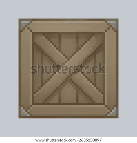 wooden crate with iron corner in pixel art style