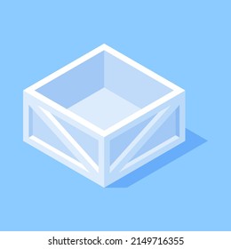 Wooden crate open box cargo transportation package for goods import export delivery isometric vector illustration. Case package with plank for moving freight shipment supply protection distribution