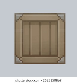 wooden crate in pixel art style with isolated background