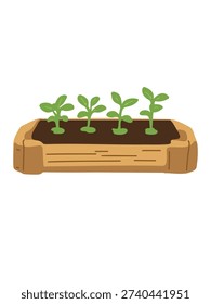 wooden crate with seedlings vector illustration full view