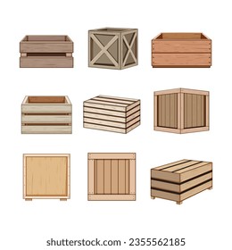 wooden crate set cartoon. fruit empty, case pallet, timber container wooden crate sign. isolated symbol vector illustration