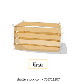 Wooden crate. Simple cute style with curved contour curls. Hand drawing. Vector illustration