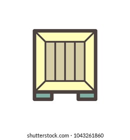 Wooden crate or square box vector icon. Container or package of wood, timber and plank for cargo protection in industry i.e. warehouse storage, freight transport, delivery, shipment or shipping.