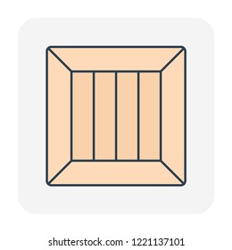 Wooden crate or square box vector icon. Container or package of wood, timber and plank for cargo protection in industry i.e. warehouse storage, freight transport, delivery, shipment or shipping.