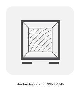 Wooden crate or square box vector icon. Container or package of wood, timber and plank for cargo protection in industry i.e. warehouse storage, freight transport, delivery, shipment or shipping.