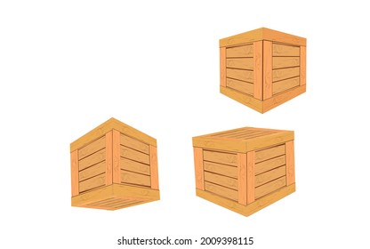 wooden crate texture. wooden box ​on white background. hree dimensional image of wooden box close up on a white background