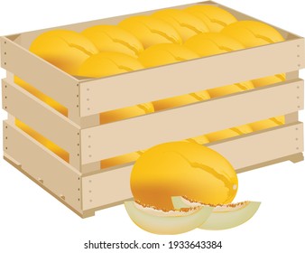 cajas de madera con melones de fruta