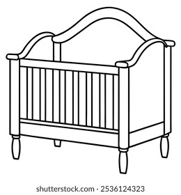 wooden crib vector element line art.