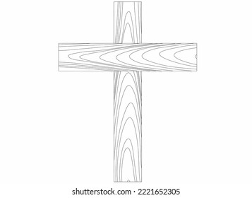 Wooden Cristian cross isolated on white background.hand drawing cross