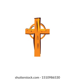 wooden cross catholic religious isolated icon