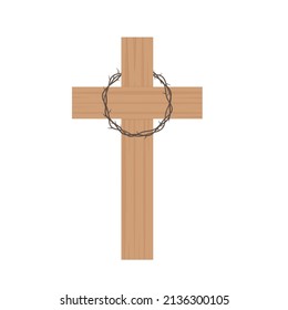 wooden cross and crown of thorns, Crucifixion of Jesus Christ, Good Friday concept- vector illustration