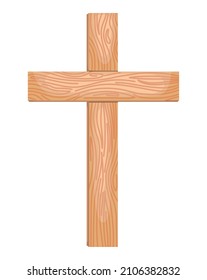 Wooden cross isolated on white background. Religious symbols in flat style. Vector illustration