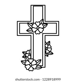 wooden cross with marigold flowers