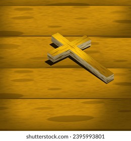 A wooden cross on a wooden board. religious background