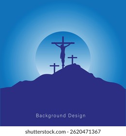 A wooden cross stands silhouetted against a blue sky with clouds on a mountain, a symbol of religious faith.