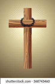 Wooden Cross and Thorn Crown