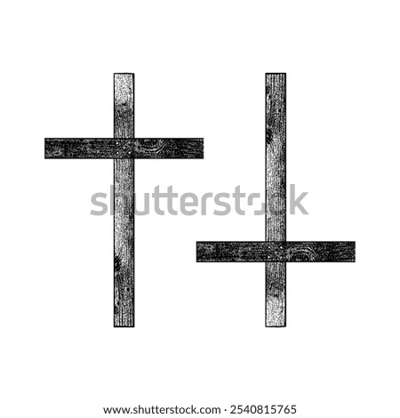 wooden cross and wooden cross upside down hand drawing vector isolated on white background.