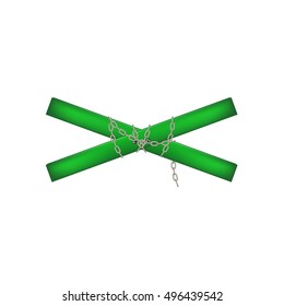 Wooden crossbar in green design connected by chain