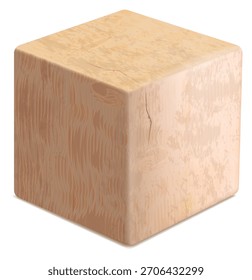 Cubo de madera en perspectiva. Bloque realista con textura de madera