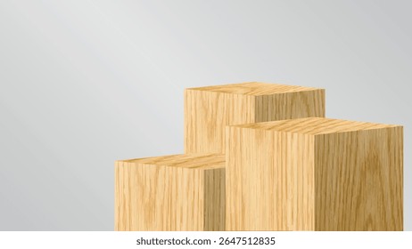 Wooden Cube Podium Mockup – 3D Square Wood Block Stages for Product Display, Exhibition Stand, or Showcase Pedestal Vector