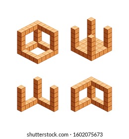 wooden cubes isometric for children learning, tower wood cubes sample different isolated on white, 3d cubes wood for logic counting of preschool children, block wooden square for mathematical game kid