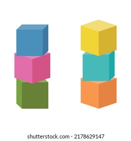 Wooden cubes for tower construction, color vector isolated illustration