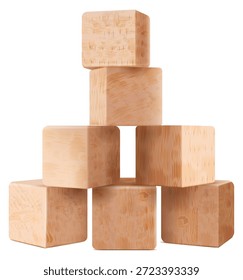 Wooden cubes tower. Realistic texture block pile