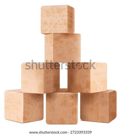Wooden cubes tower. Realistic texture block pile
