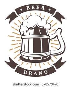 Wooden cup of beer logo. Vintage style. Text is on the separate layer.