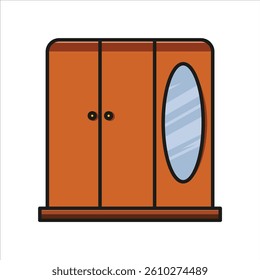 Wooden Cupboard with Glass Panel Stylized and Editable Vector Illustration for House Appliances Design Theme.