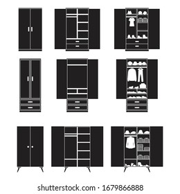 Wooden cupboard isolated black icon. Vector illustration room furniture of wardrobe on white background . Vector black set icon room cupboard.