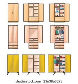 Wooden cupboard isolated color icon. Vector illustration room furniture of wardrobe on white background . Vector color set icon room cupboard.