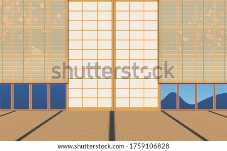 wooden curtain on windows in dojo room in japan