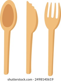 Wooden cutlery icon. Eco table spoon fork and knife