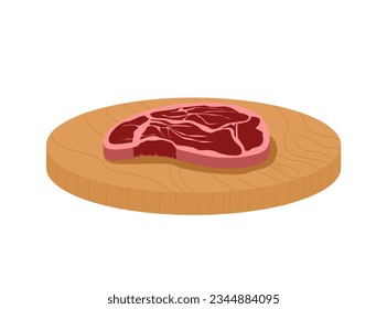 Wooden cutting board with beef meat on it